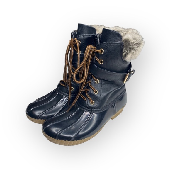 Adriana ❁ Faux Fur Lined Belted Duck Boots ❁ Navy ❁ 6M ❁ Rainy Day Favorite - Picture 8 of 15